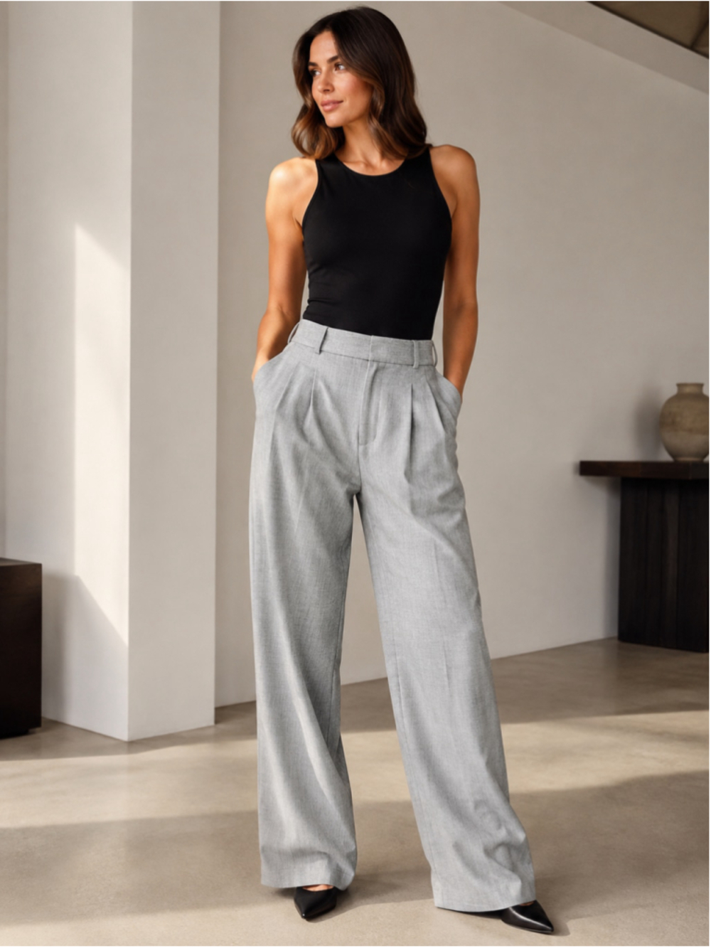 Abercrombie & Fitch Sloane Tailored Pants Gray Size 34 Regular Wide Leg